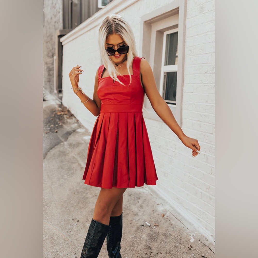 Impressions Boutique Faux Red Leather Dress